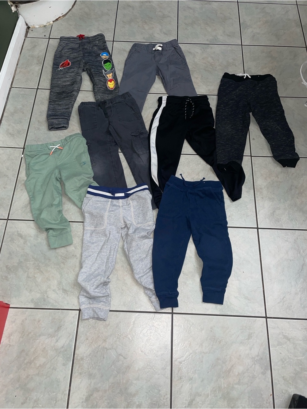 Boys Jogger Pants Bundle - Grey, Black, Navy, Light Green size 4-5